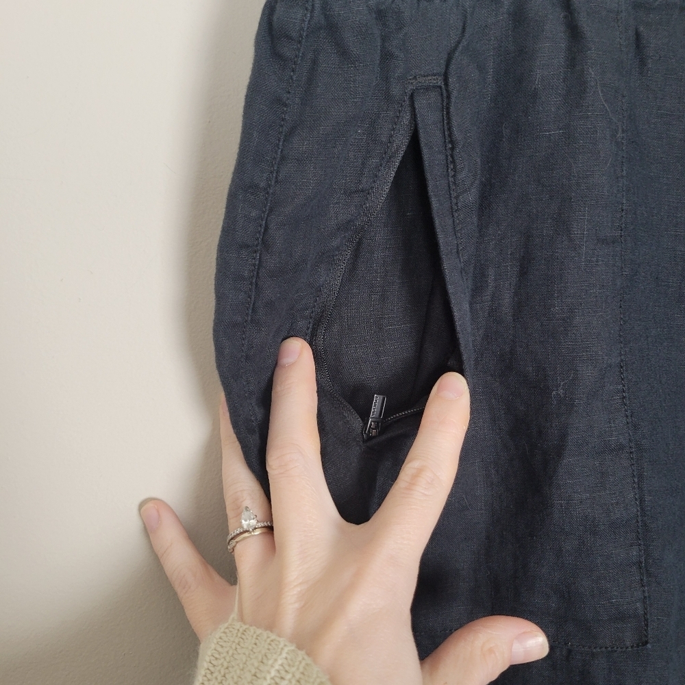 Athleta Retreat 100% Linen High Rise Wide Leg Pants Womens Large Black Relaxed - Picture 3 of 9